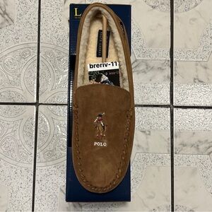 New Polo Ralph Lauren Pony Bear Brown Moccasin Slippers Men’s Size L 11-12